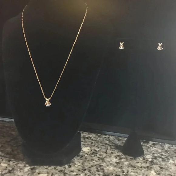 14K Gold & Diamond Necklace & Earrings - Picture 7 of 15